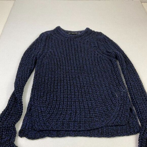Zara Womens Cable Knit Tunic Sweater Black Blue Long Sleeve Pullover S Small - Picture 2 of 11
